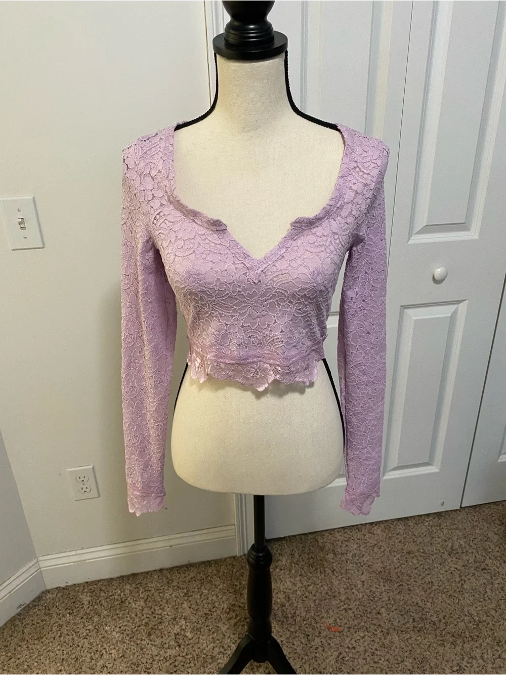 Free People Cloud Ride Lace Cropped Long-Sleeve Top